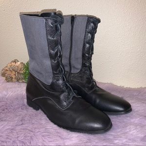 BB Dakota black and grey lace up moto style boots